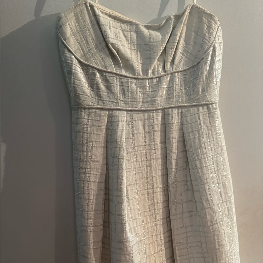 BCBGMaxAzria Ivory and Gold Strapless Mini Dress
